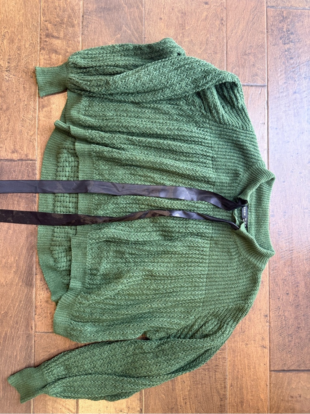 SHEIN Olive Green Cable Knit Turtleneck Sweater
